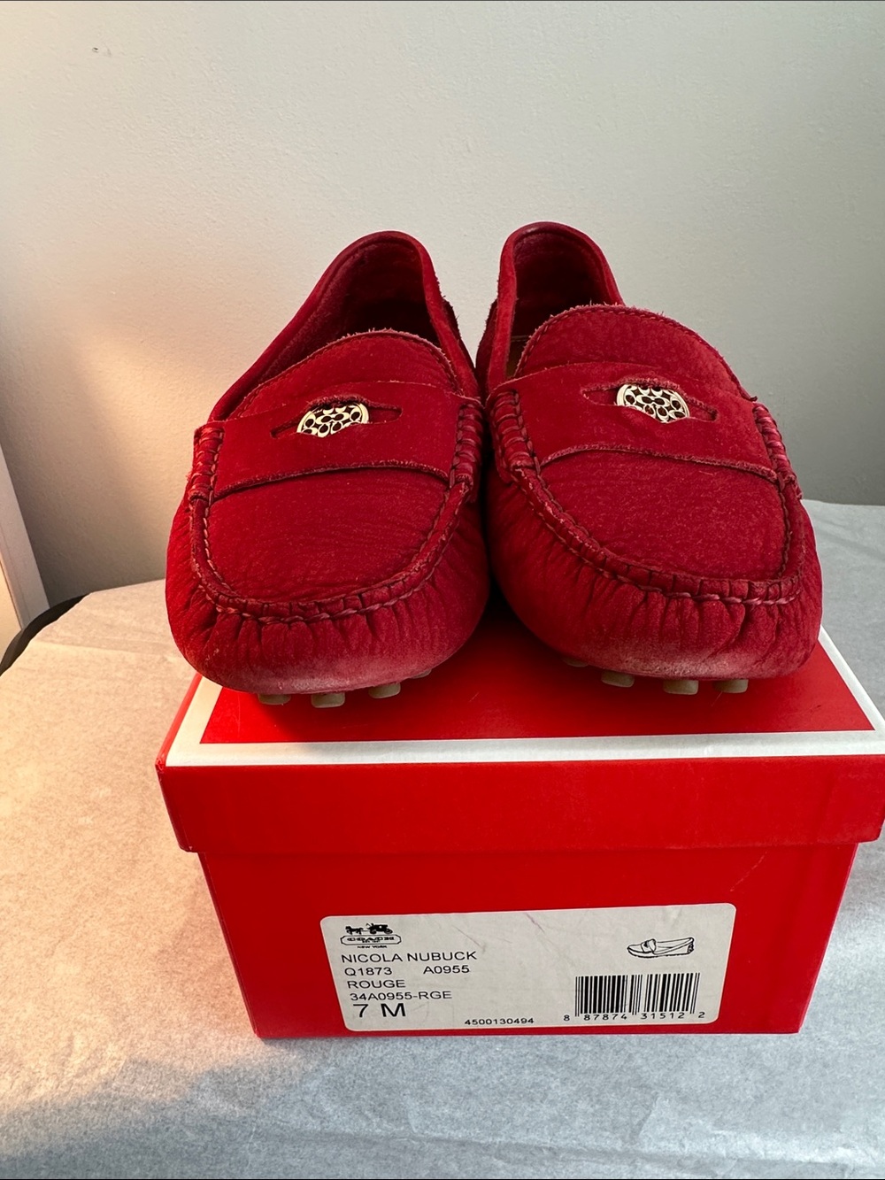 Coach Red Nubuck Driving Loafers with Decorative Bit